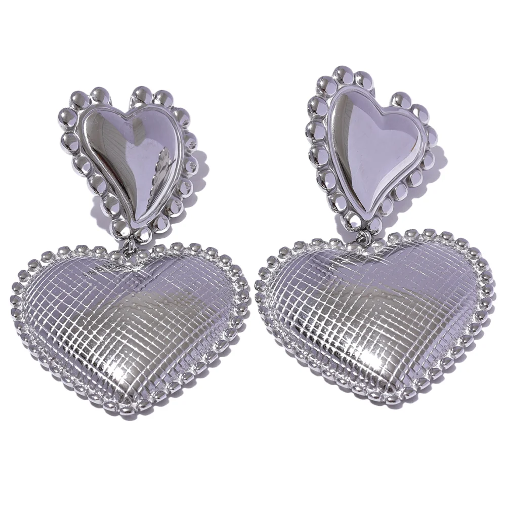 Yhpup-Coração De Metal De Aço Inoxidável e Amor Gota Brincos Românticos, 18K PVD Plated Textura Jóias, Grande Promoção, Atacado