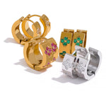 Yhpup requintado rosa verde branco zircônia cúbica aço inoxidável redondo chique brincos de argola feminino alta qualidade jóias à prova dwaterproof água