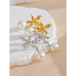 Yhpup-Brincos de aço inoxidável com pérolas imitadas para mulheres, flor impermeável, acessórios elegantes para joias, moda coreana, novo