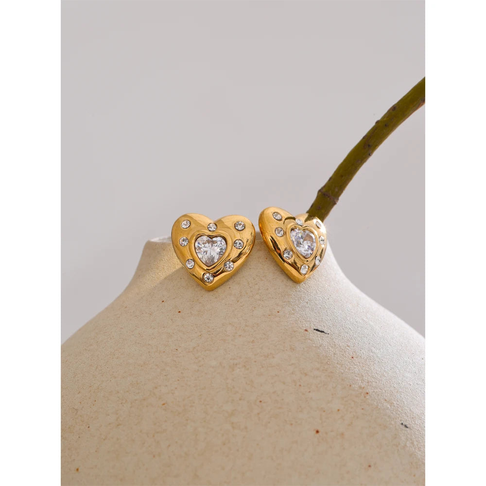 Yhpup zircônia cúbica coração amor diário à prova d'água brincos de aço inoxidável charme joias da moda presente de dia dos namorados