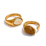 Anel Dourado, Anel de Luxo, Anel ouro, Anel com pedra, Anel regulável, Anel Luxuoso, Anel Concha