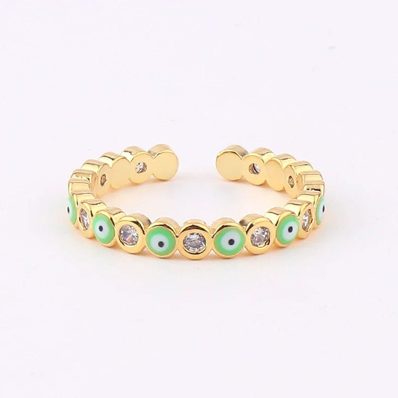 Lucky Eye Azul Turco Evil Eye Anel Aberto Cobre Cor Dourada Anéis de Dedo Ajustáveis para Mulheres Meninas Homens Moda Jóias