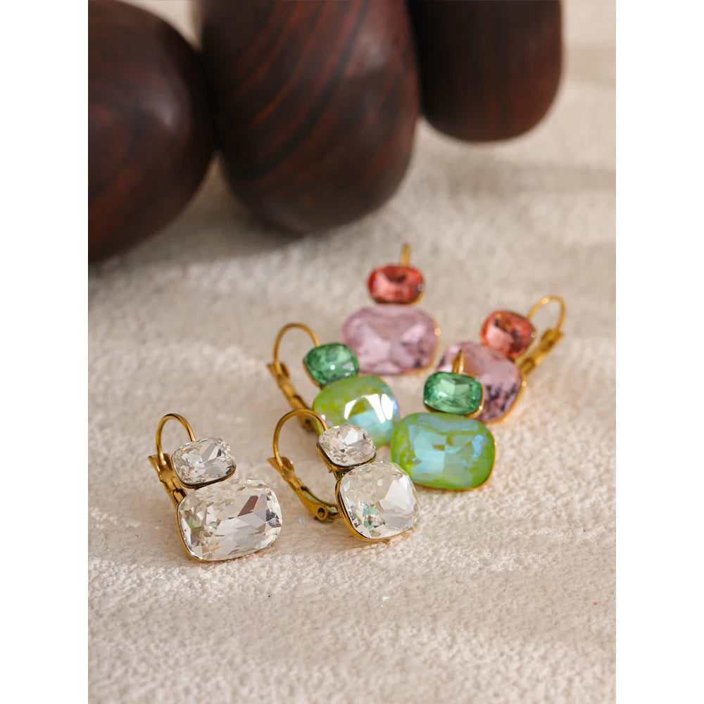 Yhpup moda cristal doce brincos aros franceses na moda branco verde rosa y2k joias de verão para mulheres 18k banhado a pvd