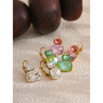 Yhpup moda cristal doce brincos aros franceses na moda branco verde rosa y2k joias de verão para mulheres 18k banhado a pvd