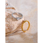 Yhpup popular corrente de metal de aço inoxidável zircônia cúbica aberto anel ajustável 18k pvd banhado requintado moda jóias atacado