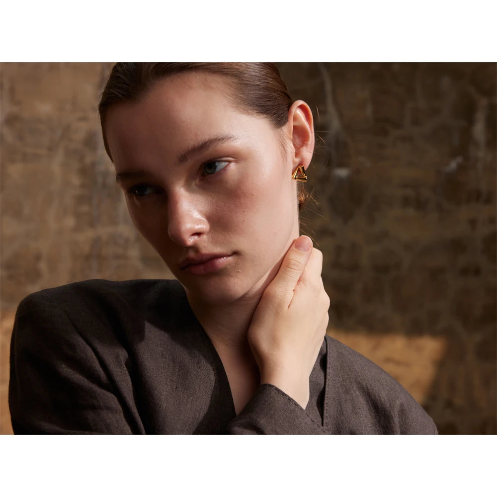 Yhpup 2024 aço inoxidável triângulo geometria incomum brincos à prova de ferrugem metal 18k pvd banhado na moda jóias diárias bijoux