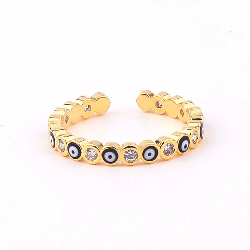Lucky Eye Azul Turco Evil Eye Anel Aberto Cobre Cor Dourada Anéis de Dedo Ajustáveis para Mulheres Meninas Homens Moda Jóias