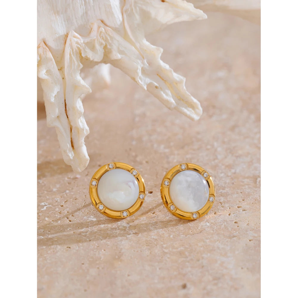 Yhpup alta qualidade moda concha natural zircônia brincos evitar alergia metal dourado premium jóias diárias à prova dwaterproof água