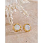 Yhpup alta qualidade moda concha natural zircônia brincos evitar alergia metal dourado premium jóias diárias à prova dwaterproof água