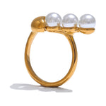 Yhpup requintado moda novo estilo anel de aço inoxidável simulado pérola ouro real 18k ouro pvd banhado jóias para presente feminino