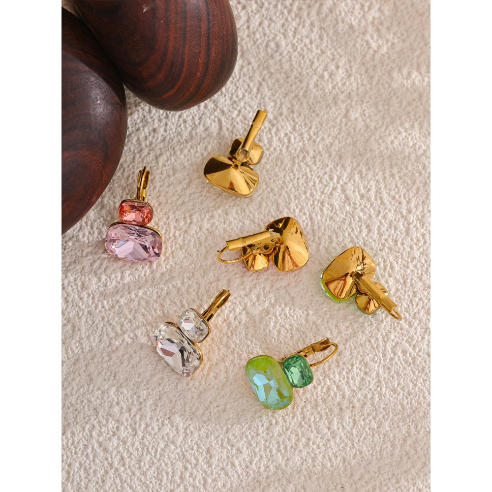 Yhpup moda cristal doce brincos aros franceses na moda branco verde rosa y2k joias de verão para mulheres 18k banhado a pvd