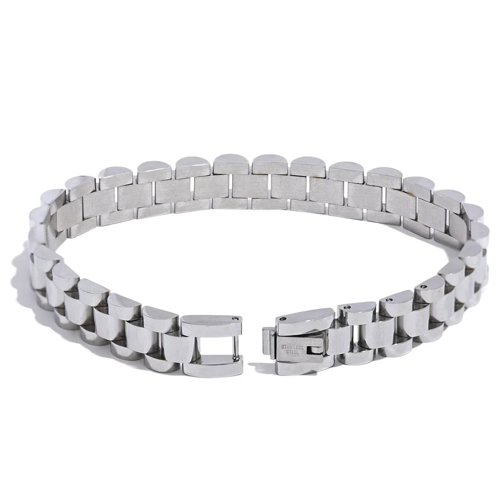 Yhpup pulseira de corrente de aço inoxidável simples 18 k banhado textura de metal pesado joias da moda masculinas bijuterias femininas festa à prova d'água