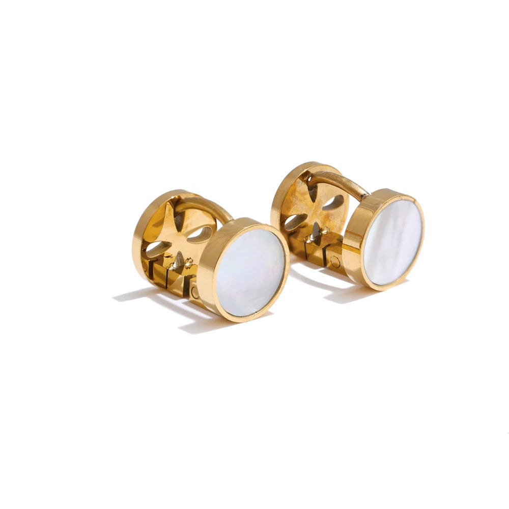 Yhpup alta qualidade concha natural dupla face redonda brincos design exclusivo 2025 chegadas popular moda jóias presente