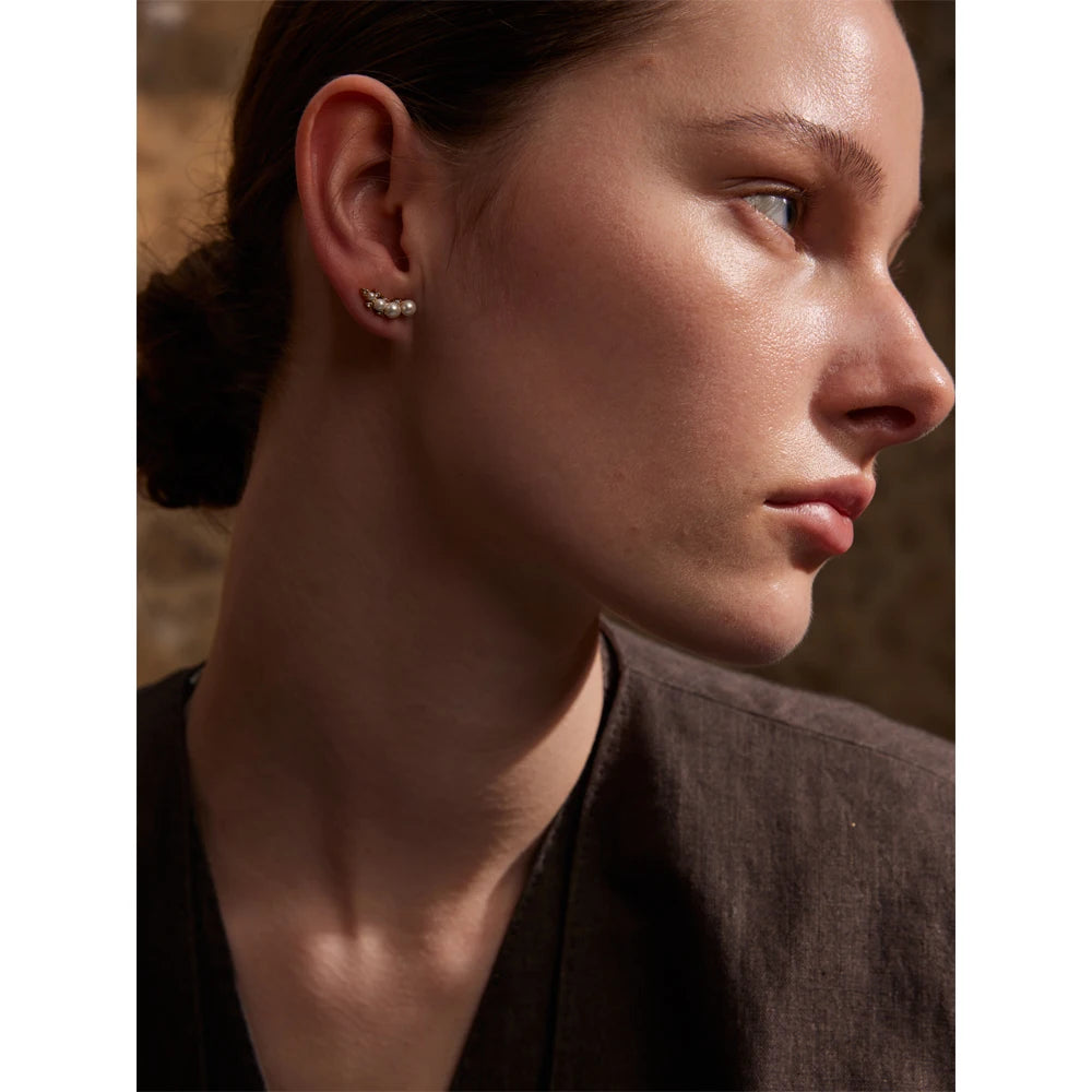 Yhpup estilo coreano chique imitação de pérolas zircônia cúbica brincos moda aço inoxidável requintado versátil jóias diárias