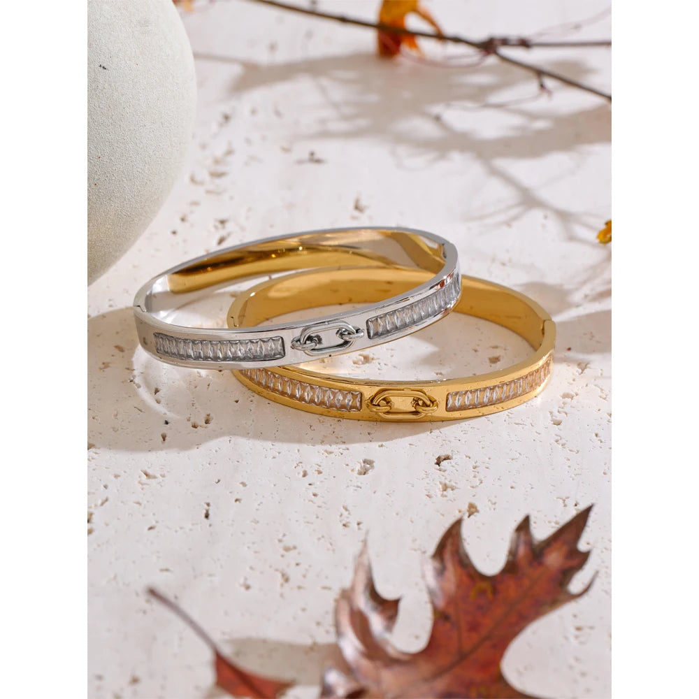 Yhpup pulseira redonda de zircônia de alta qualidade, joias exclusivas de aço inoxidável chique, presente à prova d'água