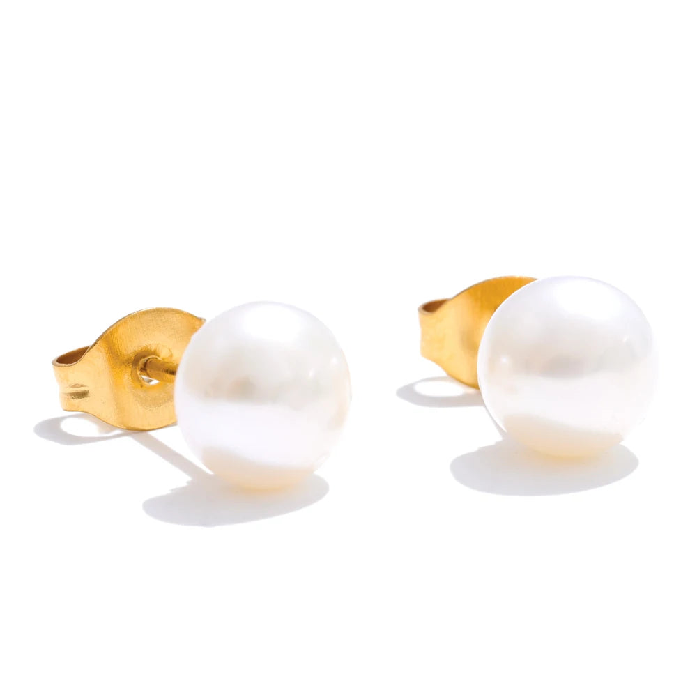 Yhpup 6mm de alta qualidade branco rosa natural pão de água doce pérola pequenos brincos femininos aço inoxidável jóias diárias presente