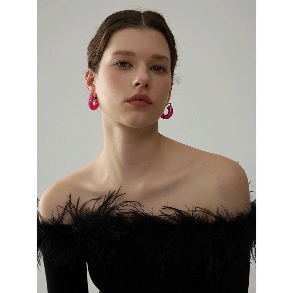 Yhpup nova resina colorida de aço inoxidável redondo y2k brincos de argola na moda uso diário orelha charme jóias bijoux presente