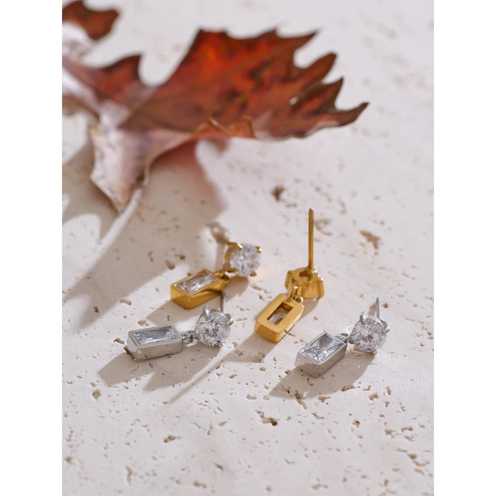 Yhpup brincos retangulares de zircônia cúbica AAA de alta qualidade 2025 aço inoxidável delicado estilo coreano joia diária presente