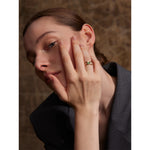 Yhpup anel de moda de zircônia cúbica verde oca de dupla camada de aço inoxidável requintado à prova de ferrugem 18K joias de dedo cor dourada