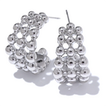 Yhpup distintivo aço inoxidável em forma de c contas em camadas oco huggie brincos feminino declaração moda diária jóias presente