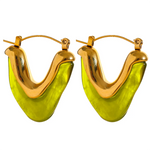 Yhpup moda ácido acético acrílico aço inoxidável v forma triângulo hoop brincos para mulheres temperamento charme jóias presente