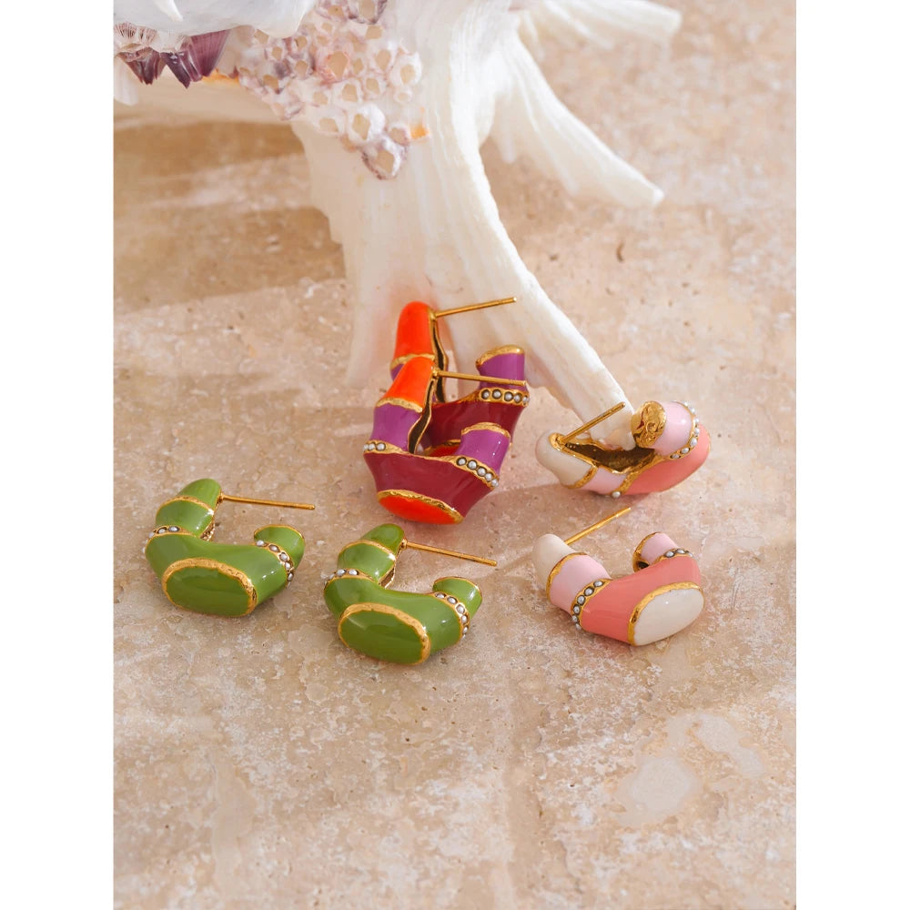 Yhpup brincos de aço inoxidável multicoloridos, exclusivos, Y2K, fundição colorida, joias da moda de alta qualidade, à prova d'água