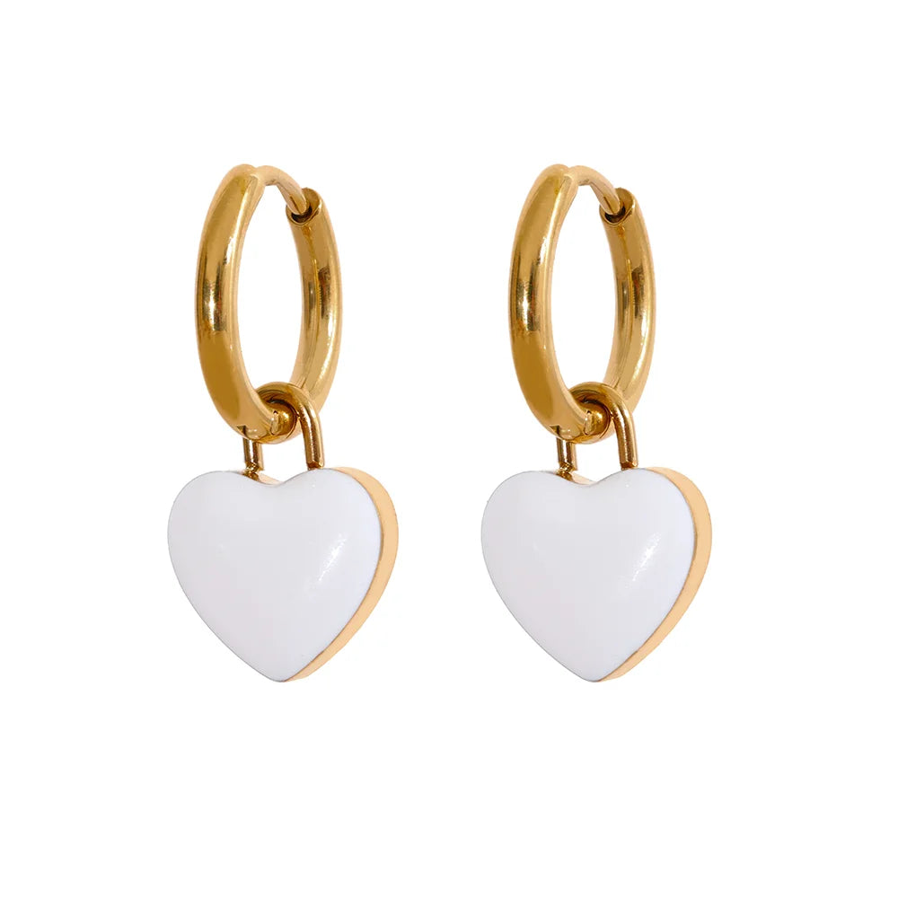 Yhpup-Brincos de argola feminina com esmalte de coração, charme impermeável fofo na moda, joias coloridas de verão, presente de gala, aço inoxidável