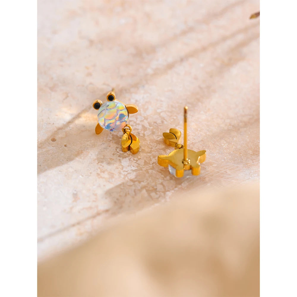 Yhpup requintado colorido resina sorte peixinho balançar brincos para mulheres de aço inoxidável estética jóias diárias evitar alergia