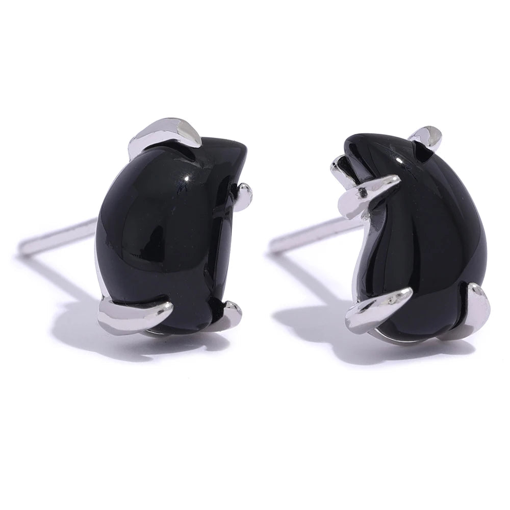 Yhpup-925 brincos femininos de gota d'água de prata esterlina, pedra natural de opala, joias requintadas, preto e branco, presente chique, moda fina