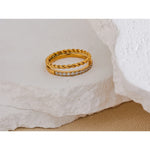 Yhpup delicado zircônia cúbica dupla corrente redonda anel dourado para mulheres à prova d'água joias baratas diárias bijuterias 2024