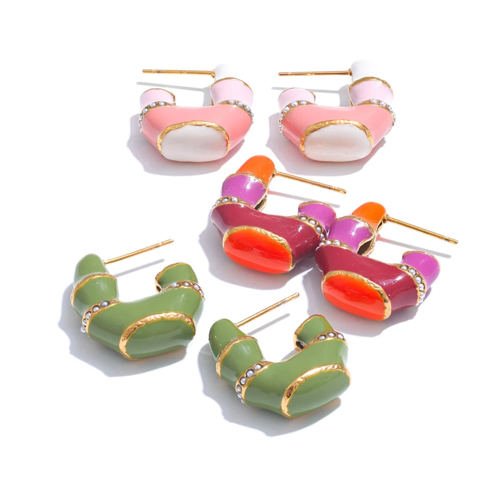 Yhpup brincos de aço inoxidável multicoloridos, exclusivos, Y2K, fundição colorida, joias da moda de alta qualidade, à prova d'água