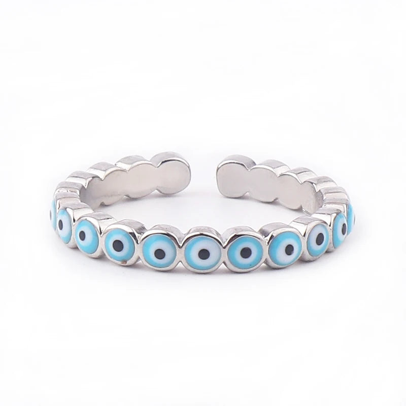 Lucky Eye Azul Turco Evil Eye Anel Aberto Cobre Cor Dourada Anéis de Dedo Ajustáveis para Mulheres Meninas Homens Moda Jóias