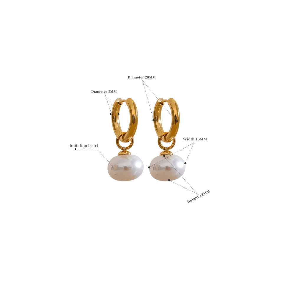 Yhpup alta qualidade imitação de pérolas gota aço inoxidável dourado coreano hoop brincos encantos moda jóias bijoux femme presente