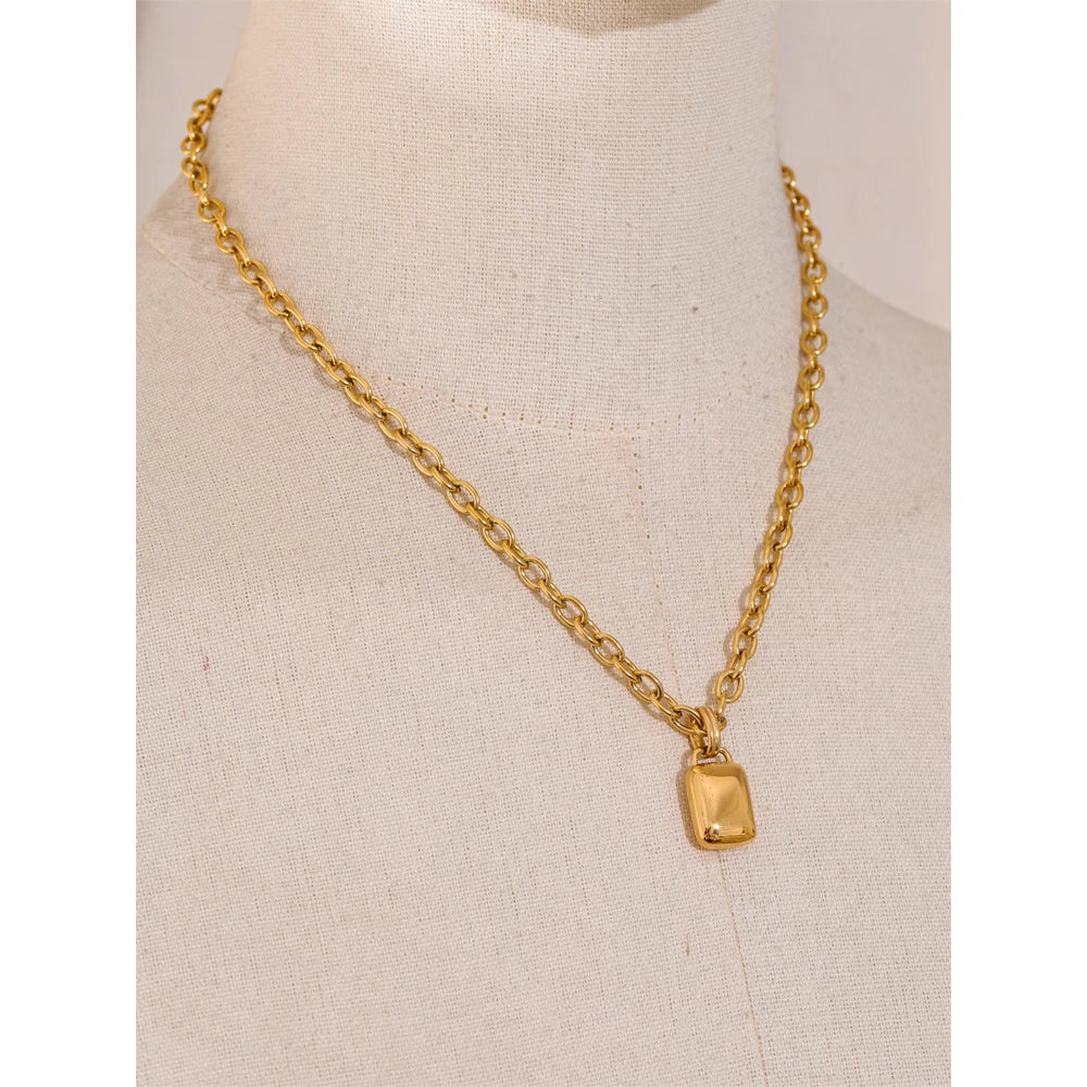 Yhpup personalizado metal liso retângulo pingente colar resistente a manchas corrente de aço inoxidável charme jóias alta qualidade