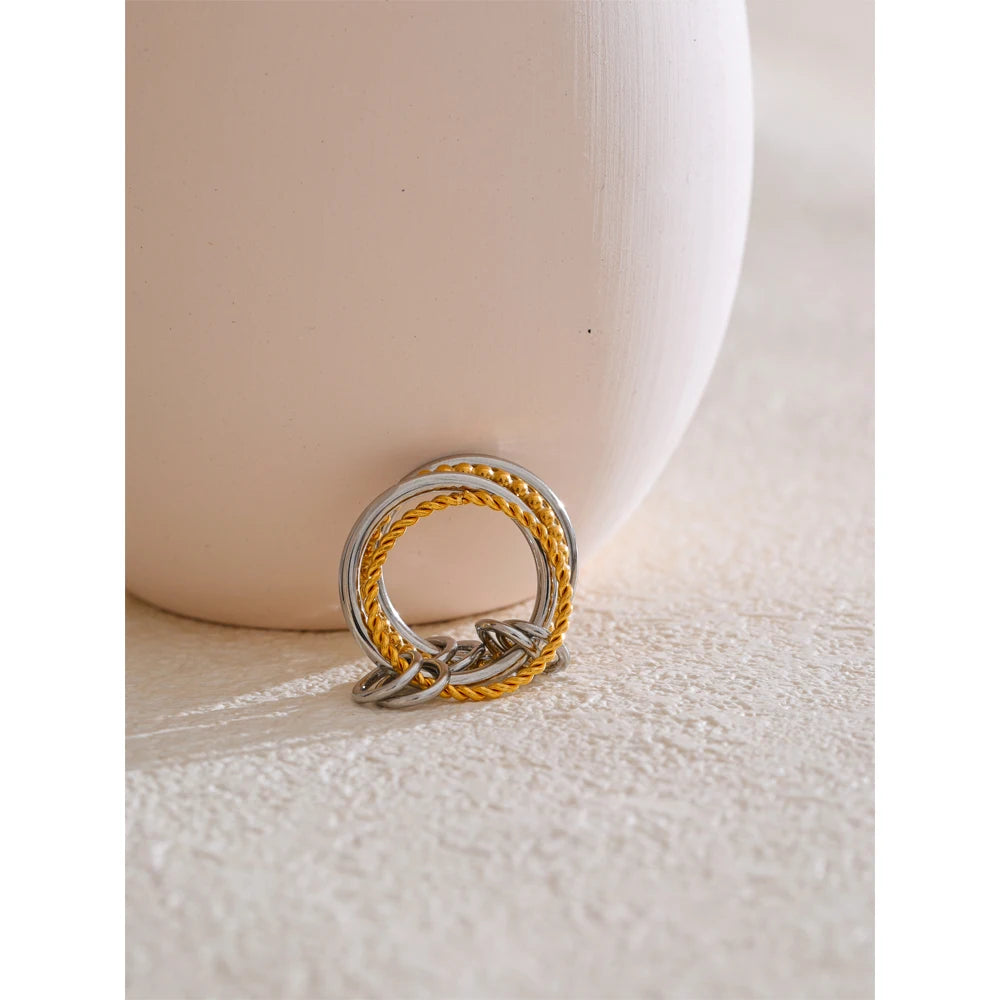 Yhpup 678 # Anel de empilhamento de quatro dedos de metal de aço inoxidável distintivo charme à prova d'água acessórios de joias incomuns da moda