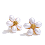Yhpup brincos de pérola simulada, elegância dourada, flor, moda, aço inoxidável, dourado, diário, joias, recomendado