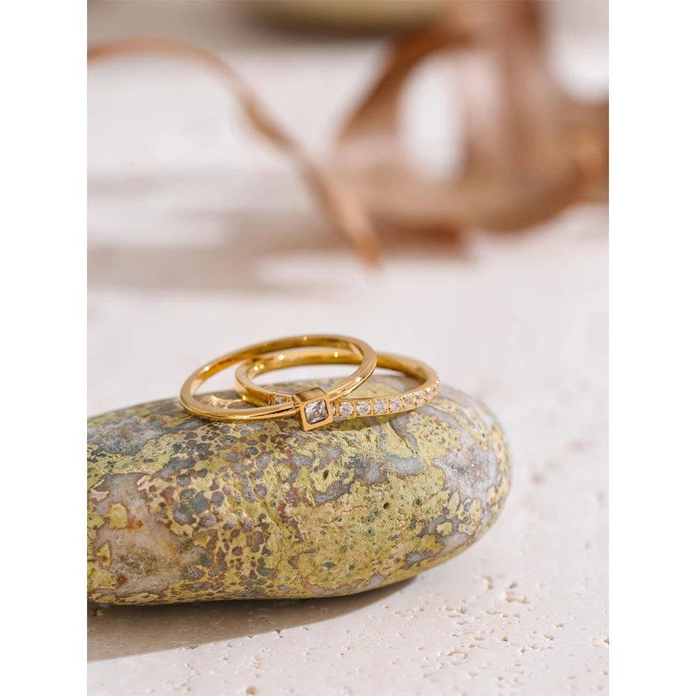 Yhpup 1 conjunto tamanho 6789 delicado zircônia cúbica empilhável anel 18k dourado pvd banhado a aço inoxidável joias de dedo de alta qualidade