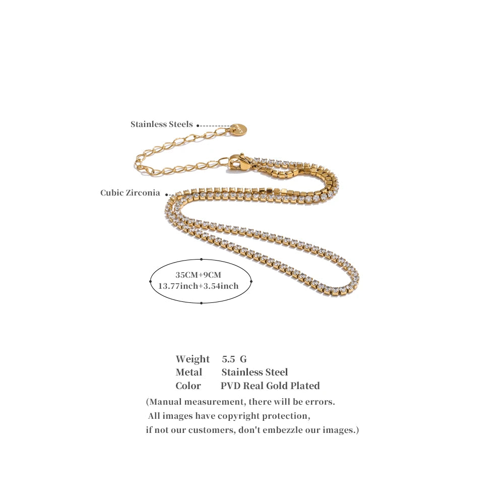 Yhpup luxo brilhante zircônia cúbica corrente colar delicado aço inoxidável de alta qualidade premium jóias acessórios