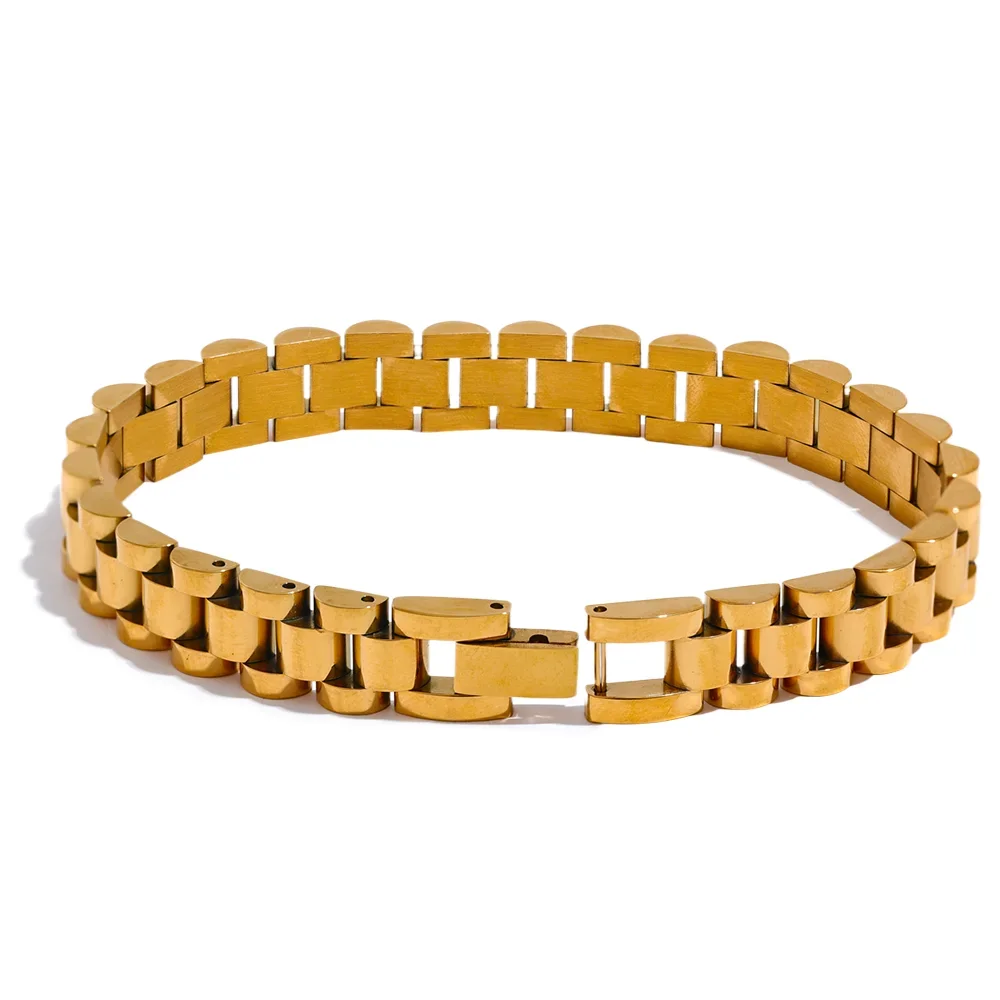 Yhpup pulseira de corrente de aço inoxidável simples 18 k banhado textura de metal pesado joias da moda masculinas bijuterias femininas festa à prova d'água
