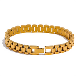 Yhpup pulseira de corrente de aço inoxidável simples 18 k banhado textura de metal pesado joias da moda masculinas bijuterias femininas festa à prova d'água