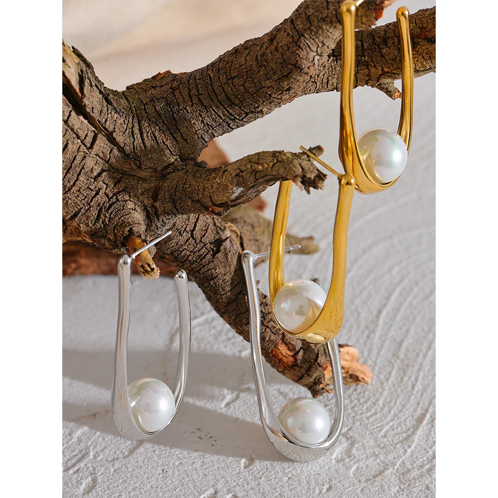 Yhpup minimalista de aço inoxidável redondo imitação de pérolas geométricas huggie brincos ouro prata cor antialérgico jóias presente