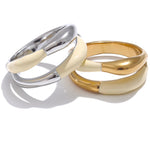 Yhpup anel requintado de aço inoxidável bege esmalte moda 18k ouro platina pvd banhado diariamente joias de dedo bijuterias para mulheres