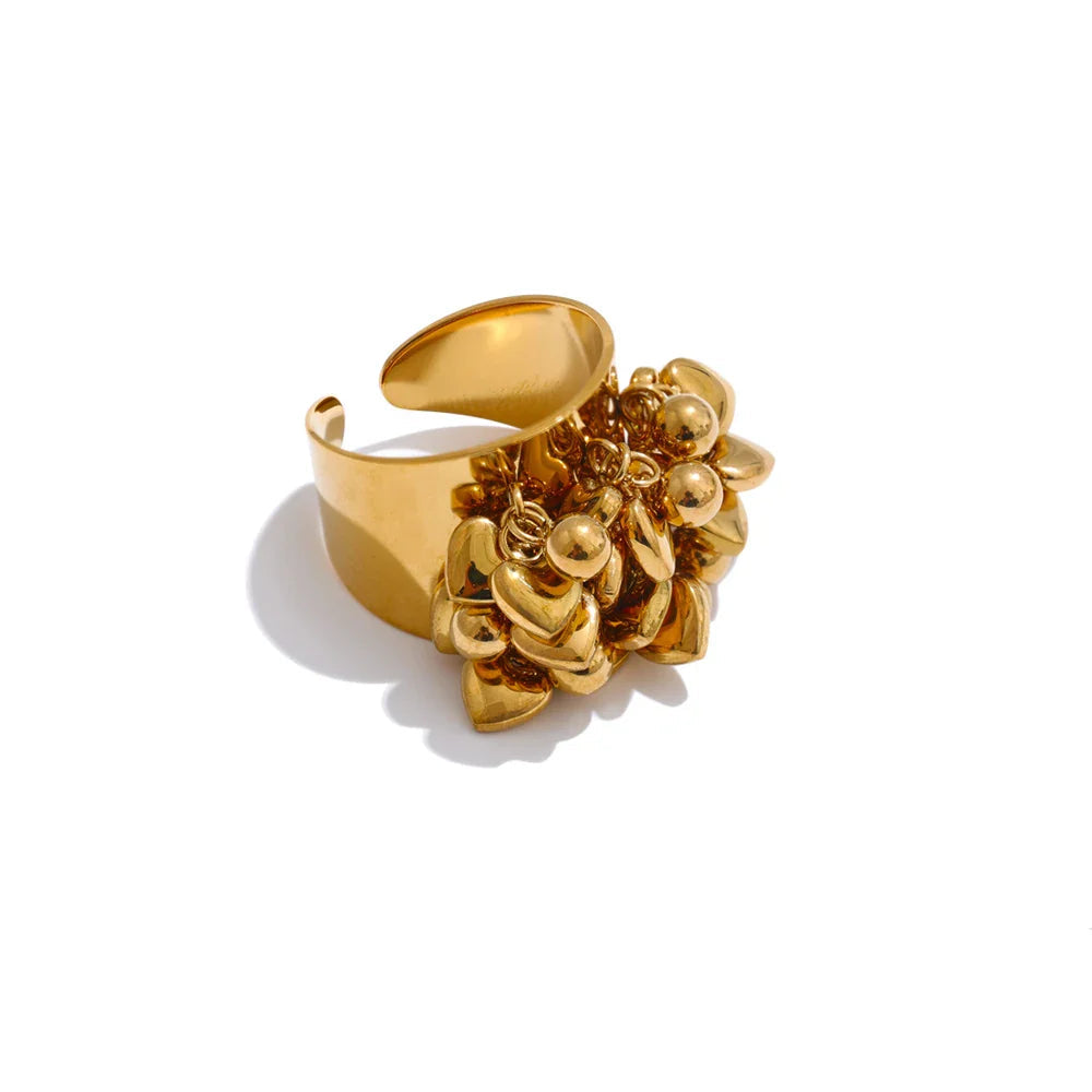 Yhpup anel artesanal de borla de coração de metal de aço inoxidável de alta qualidade 18K banhado a PVD design exclusivo acessórios de joias de moda