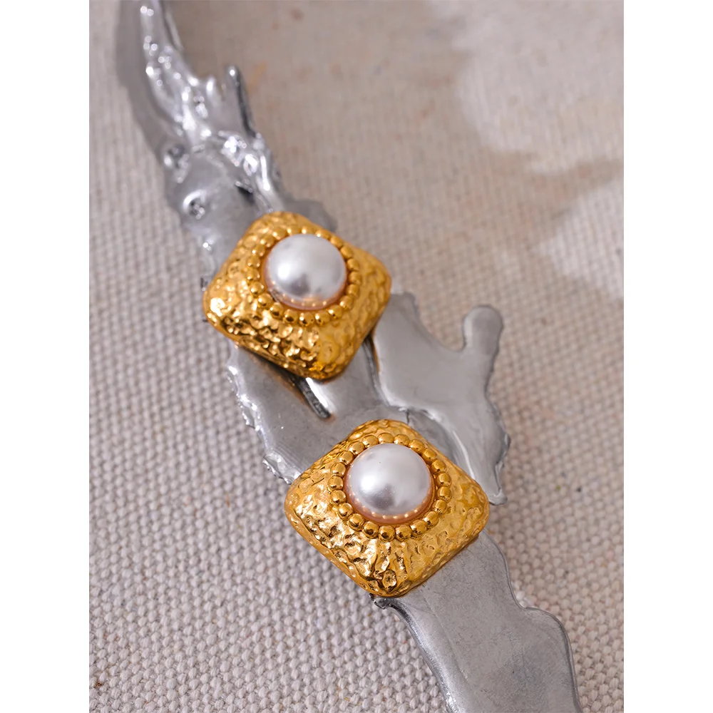Yhpup-brincos quadrados de aço inoxidável, pérolas de imitação, jóias vintage, moda elegante, evitar alergia, metal, titânio, novo
