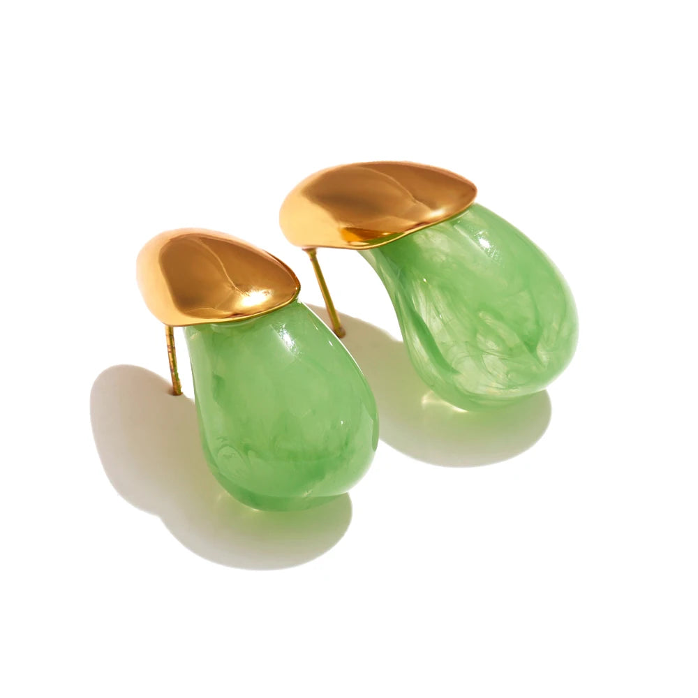 Yhpup nova resina colorida gota de água y2k moda brincos para mulheres de aço inoxidável na moda doces verão diário charme jóias