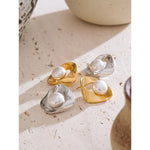 Yhpup estilo coreano imitação de pérola geométrica irregular brinco moda aço inoxidável diário versátil jóias à prova dwaterproof água