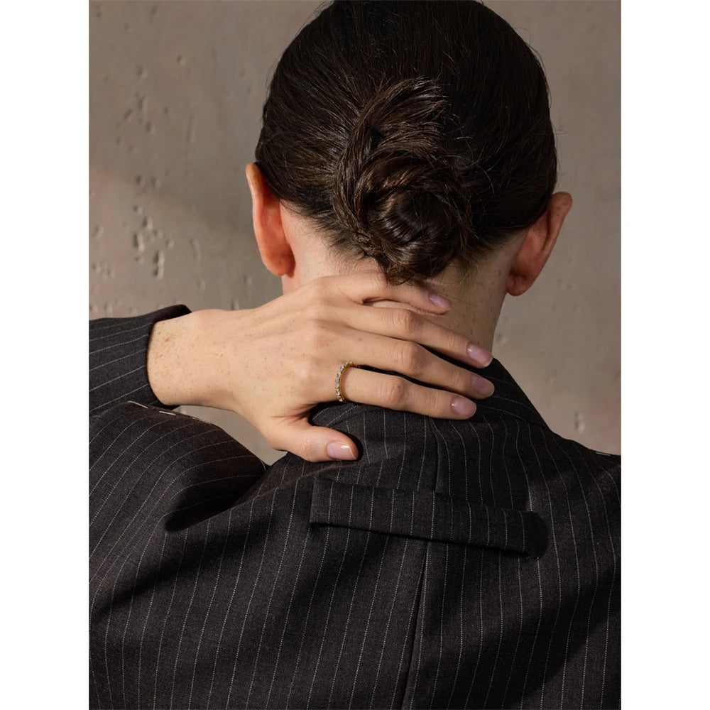 Yhpup 678 # Anel dourado de zircônia cúbica brilhante delicado, aço inoxidável 316l, joias elegantes da moda para mulheres, acessórios banhados a pvd