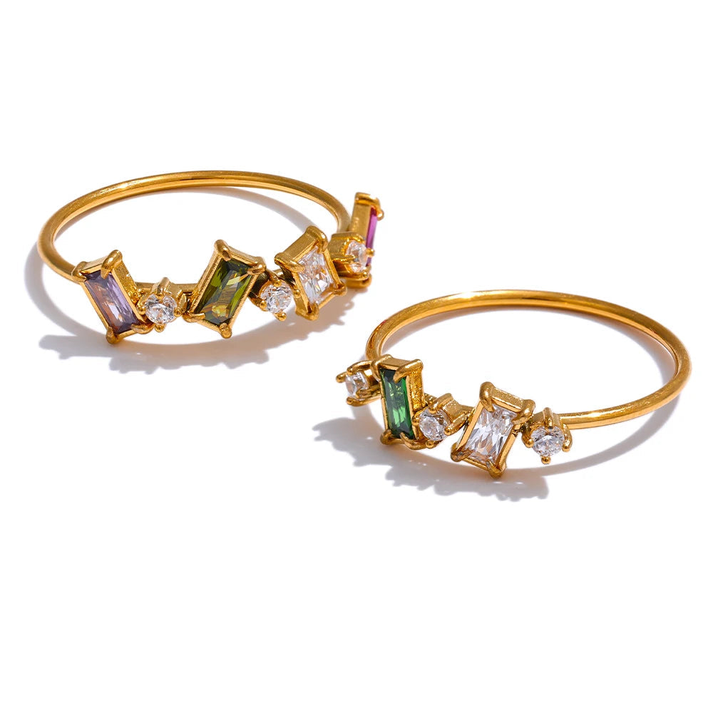 Yhpup chique bling colorido zircônia cúbica fina moda anel 2024 à prova dwaterproof água de aço inoxidável na moda requintado dedo cz jóias