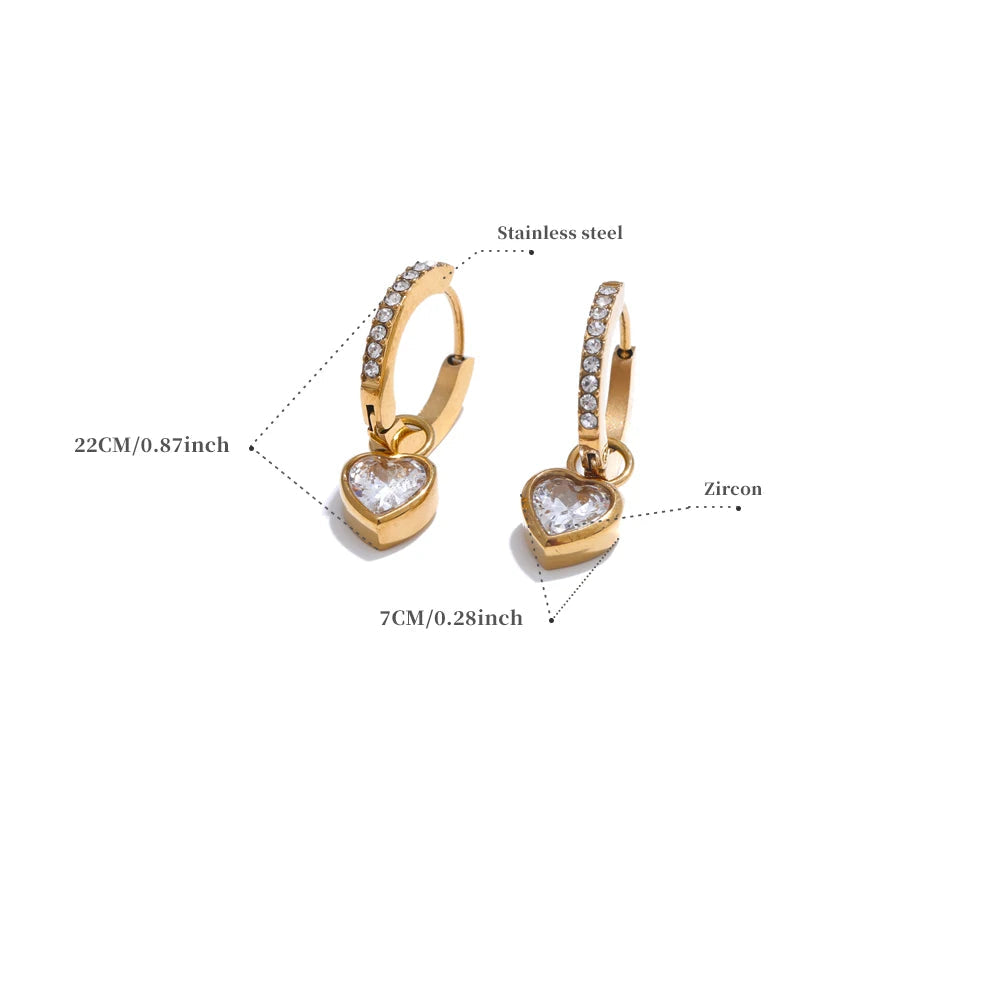 Yhpup delicado bling zircônia cúbica coração amor gota pequenos brincos de argola para mulheres de alta qualidade requintado jóias acessório presente