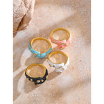 Yhpup doce ajustável y2k azul branco preto rosa esmalte zircônia cúbica requintado anel aberto dourado joias de aço inoxidável presente